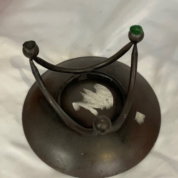 VTG RED AMBER ORANGE MOSAIC GLASS TEALIGHT CANDLE HOLDER WROUGHT IRON STAND - Picture 8 of 8